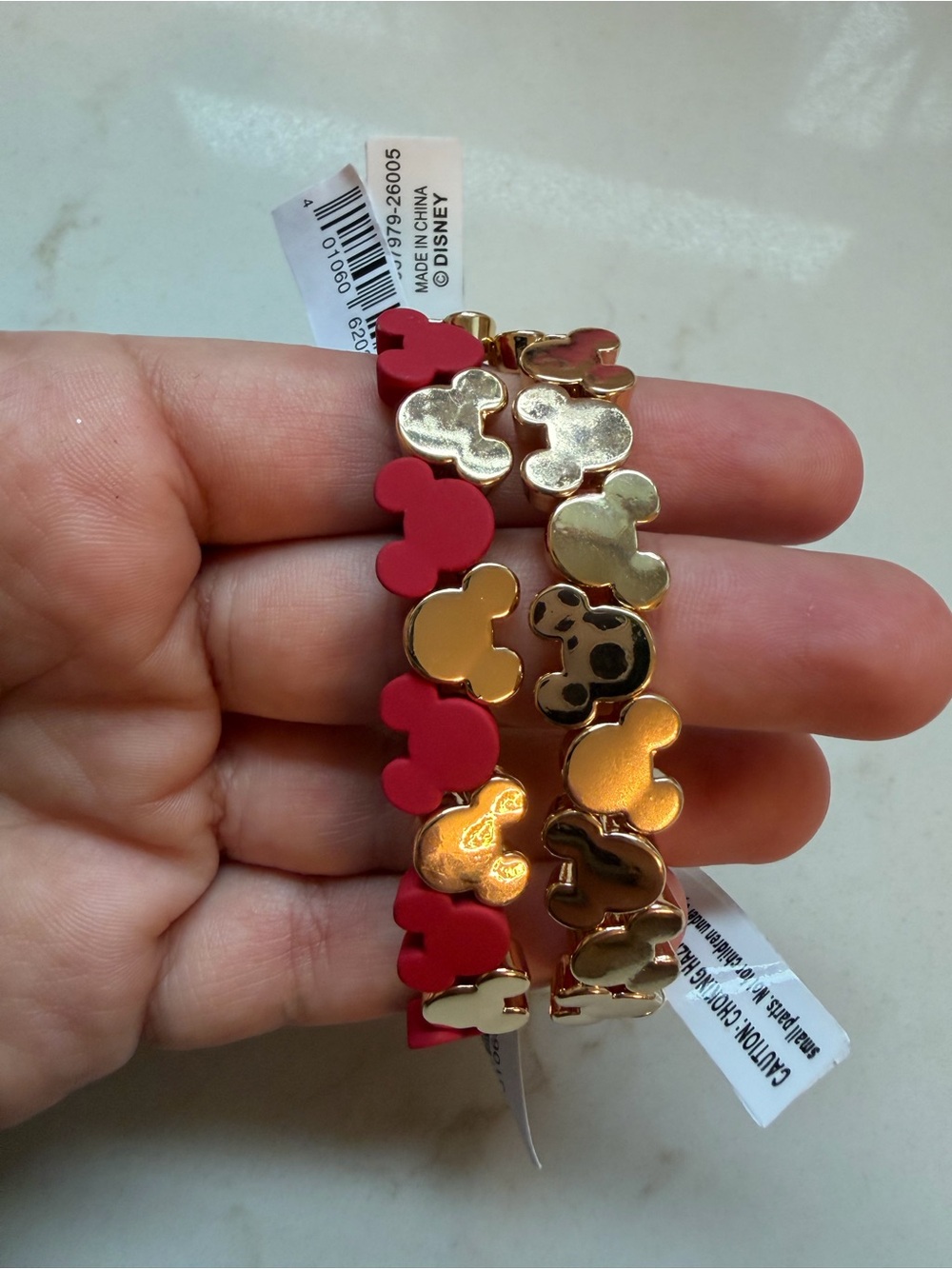 Disney Mickey Mouse Silhouette Link Bracelets - Red & Gold